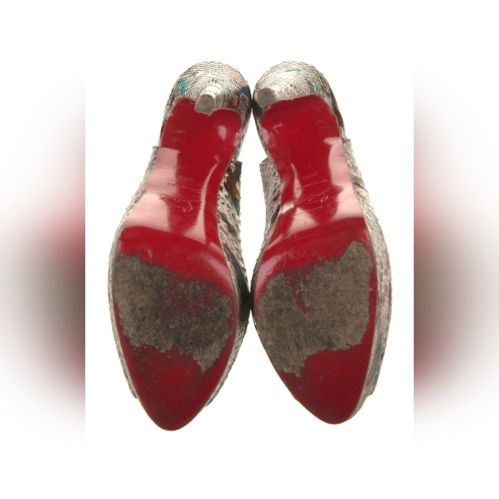 Multicolor Peep-Toe Christian Louboutin Snakeskin Animal Print Platform,Size 9.5 - Picture 5 of 5